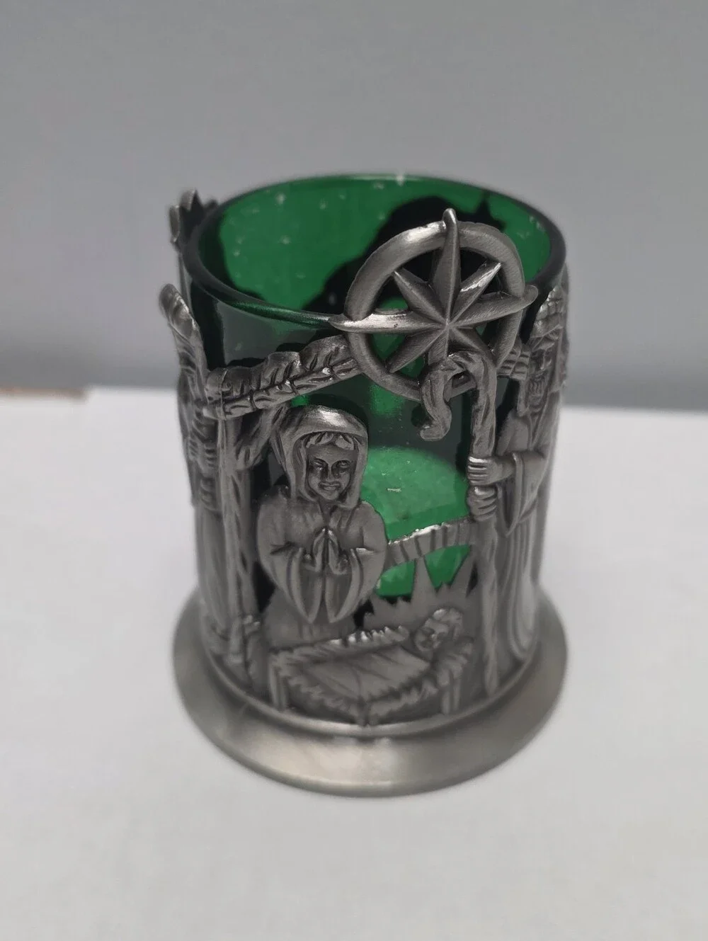 Christmas Pewter Nativity Scene Candle Holder 5